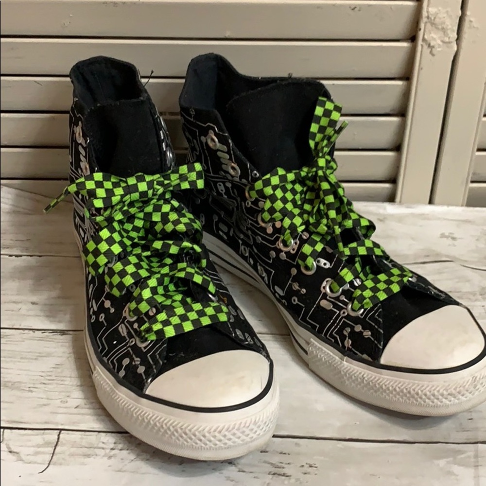 Converse Black and Silver Graphic Hightops Sz 11